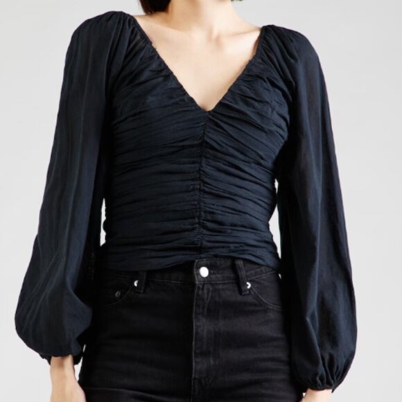 Abercrombie & Fitch Tops - Abercrombie & Fitch V-neck Long Puff Sleeve Top Gathered Black Women's Small